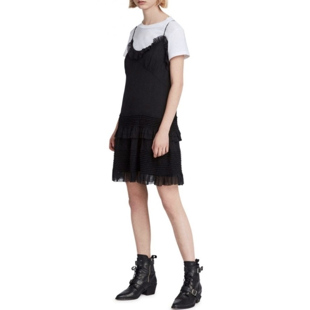 NWT All Saints Sanse Tiered Frilly Mini Dress in Black Sz. 4 - Picture 2 of 5
